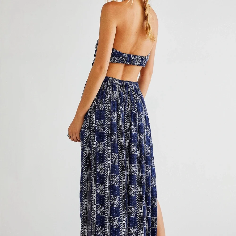 Free People Peyton Cut Out Maxi Dress in Navy Blue - Picture 2 of 8